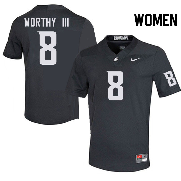 Women #8 Kenny Worthy III Washington State Cougars College Football Jerseys Stitched-Charcoal